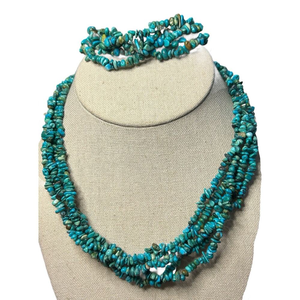 QT Quoc Turquoise Matching Multi Strand Necklace And Bracelet